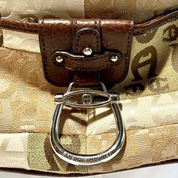 ETIENNE AIGNER Shoulder Bag Purse Signature Canvas Tan Leather Branded - Picture 2 of 16